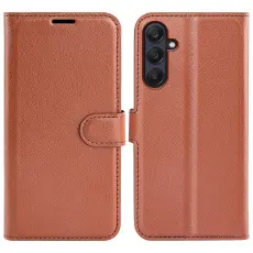 Samsung Galaxy A16 / A26 5G Fodral Litchi L&auml;der Textur Brun