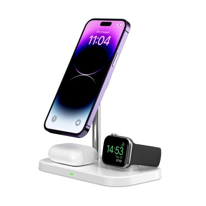 Bild 3, Tech-Protect 15W 3in1 MagSafe Magnetisk Trådlös Laddare Vit
