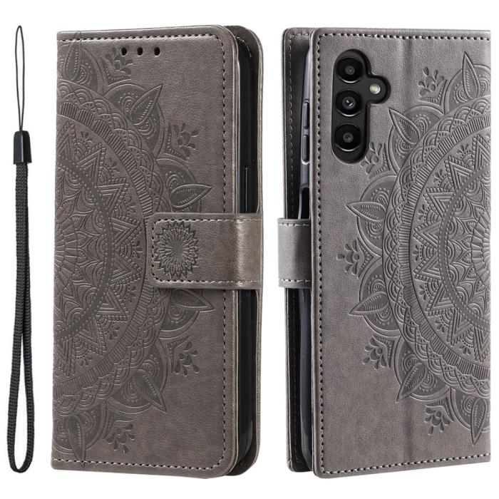 Bild 1, Samsung Galaxy S24 Fodral Mandala Läder Grå