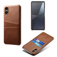 Sony Xperia 10 VII L&auml;derbelagt Skal Med Kortfack Brun