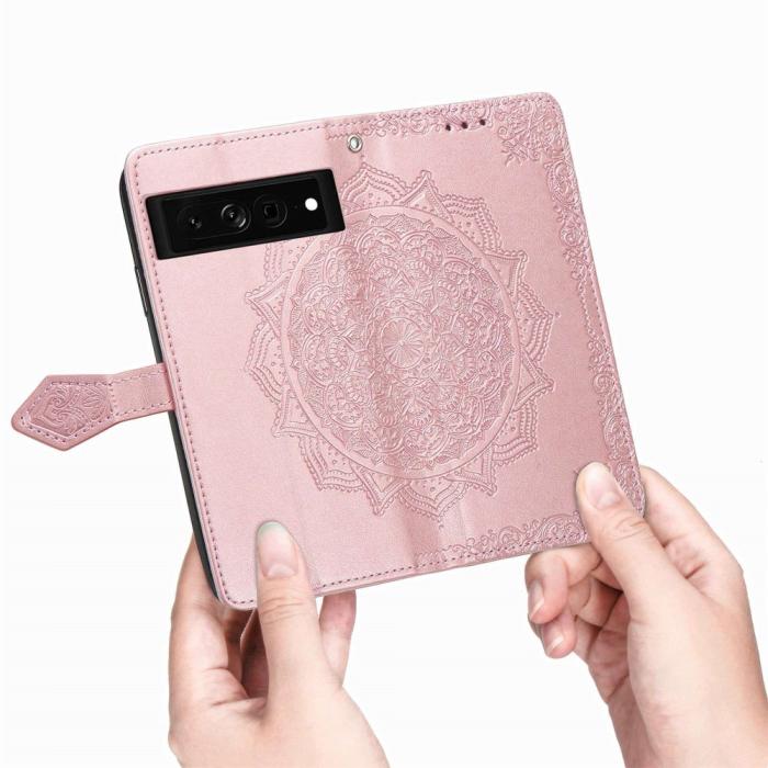 Bild 4, Google Pixel 7 Fodral Mandala Läder Roséguld