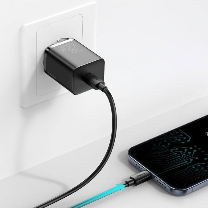 Bild 2, Baseus Super Si 20W PD Snabbladdare Inkl. Kabel - Svart