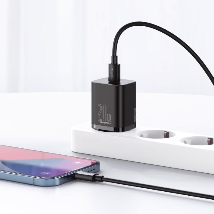Bild 4, Baseus Super Si 20W PD Snabbladdare Inkl. Kabel - Svart