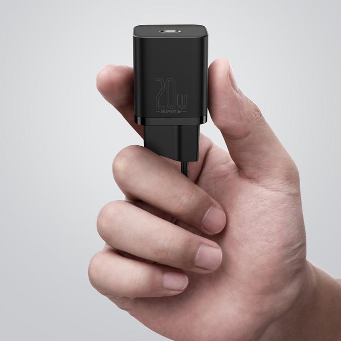 Bild 5, Baseus Super Si 20W PD Snabbladdare Inkl. Kabel - Svart