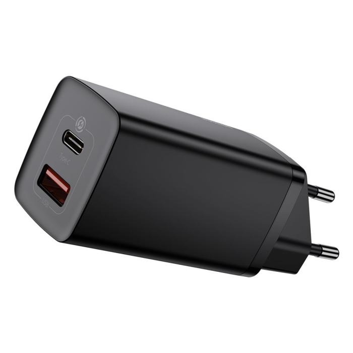 Bild 1, Baseus GaN2 65W PD QC USB-C / USB-A Snabbladdare - Svart