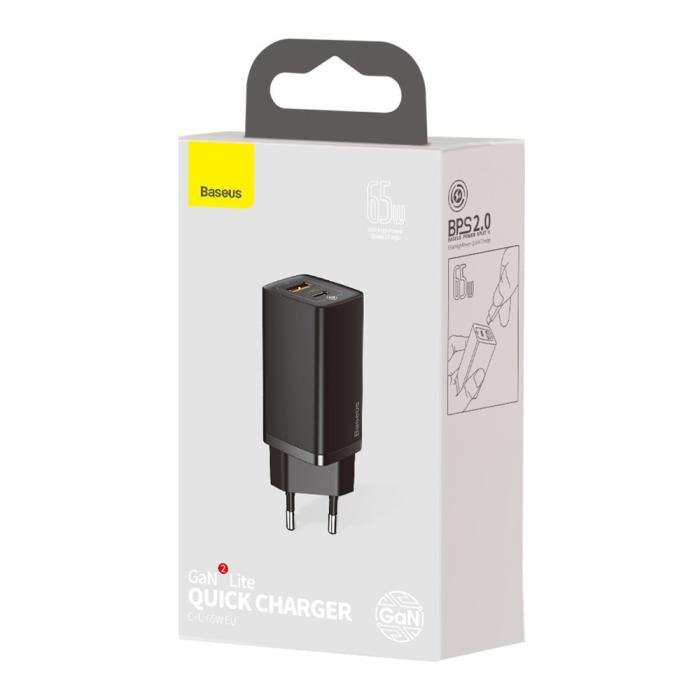 Bild 5, Baseus GaN2 65W PD QC USB-C / USB-A Snabbladdare - Svart