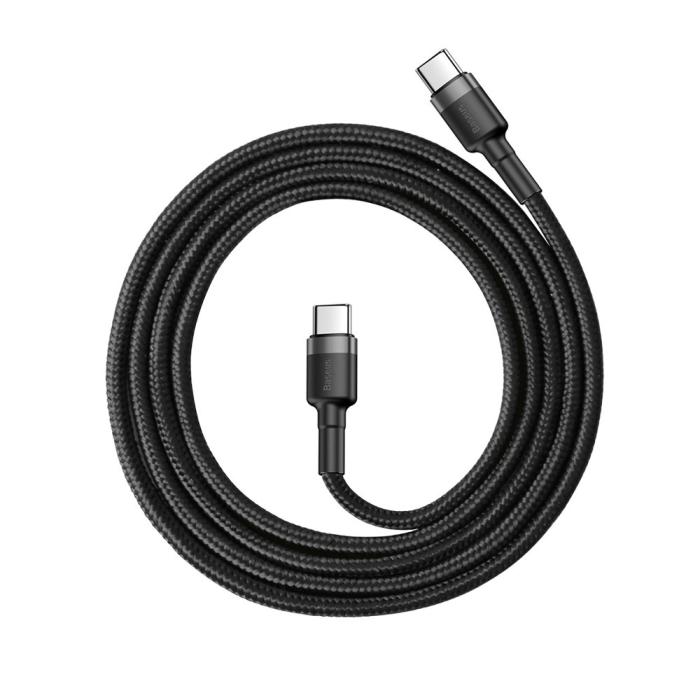 Bild 2, Baseus Cafule 1m 60W PD QC USB-C - USB-C Nylon Kabel - Svart/Grå