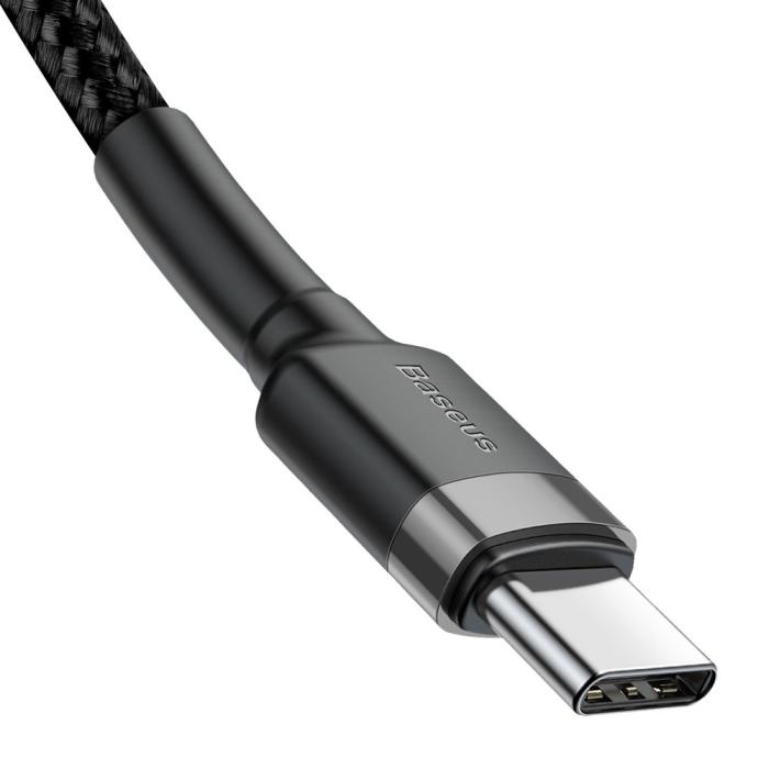 Bild 4, Baseus Cafule 1m 60W PD QC USB-C - USB-C Nylon Kabel - Svart/Grå