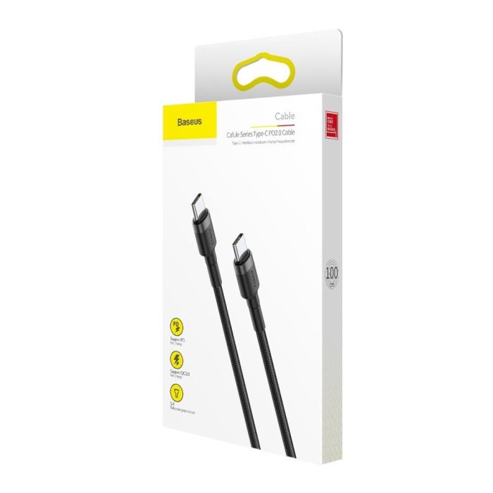 Bild 5, Baseus Cafule 1m 60W PD QC USB-C - USB-C Nylon Kabel - Svart/Grå