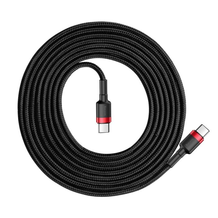 Bild 3, Baseus Cafule 2m 60W PD QC USB-C - USB-C Nylon Kabel - Svart/Röd