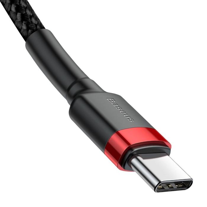 Bild 4, Baseus Cafule 2m 60W PD QC USB-C - USB-C Nylon Kabel - Svart/Röd
