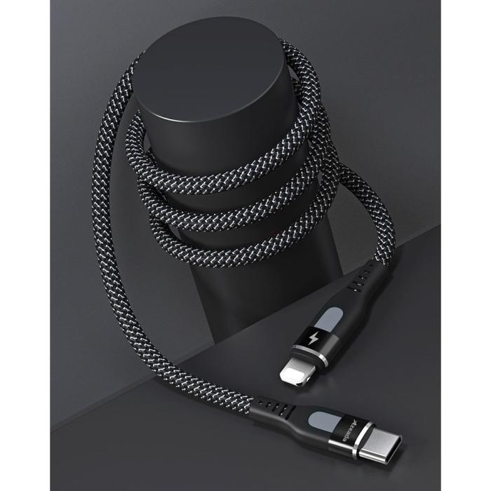 Bild 3, Proda 20W 1m PD QC USB-C - Lightning Nylon Kabel - Svart