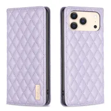 BINFEN iPhone 17 Pro Fodral Flip Diamond L&auml;der Lila