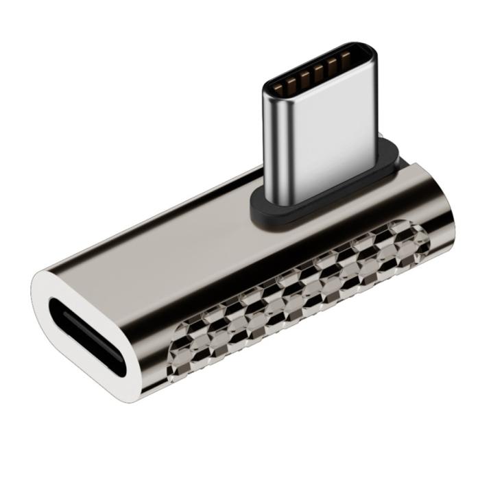Bild 1, 100W USB-C Hane - USB-C Hona Adapter Elbow USB 4.0 Silver
