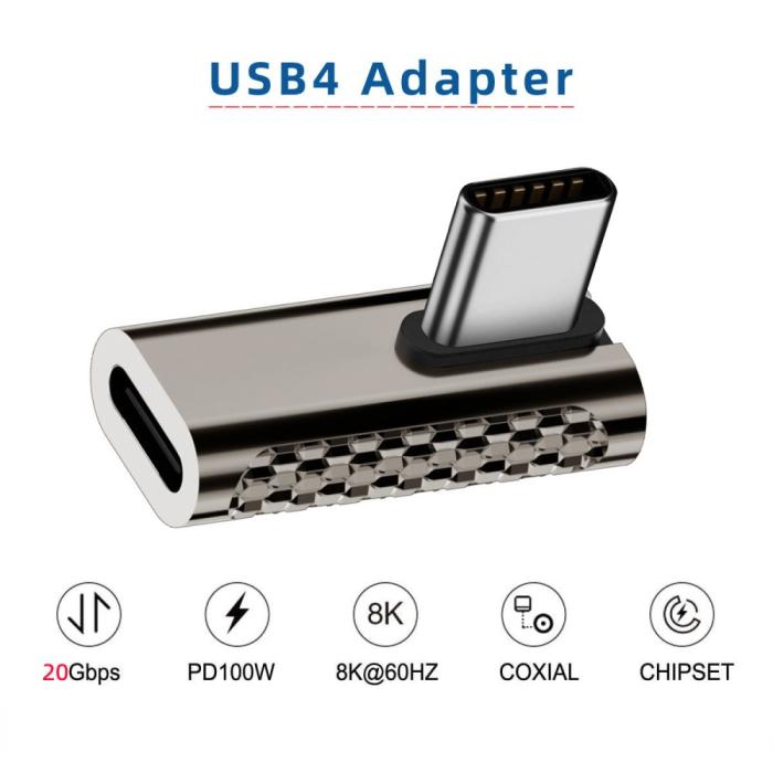 Bild 6, 100W USB-C Hane - USB-C Hona Adapter Elbow USB 4.0 Silver