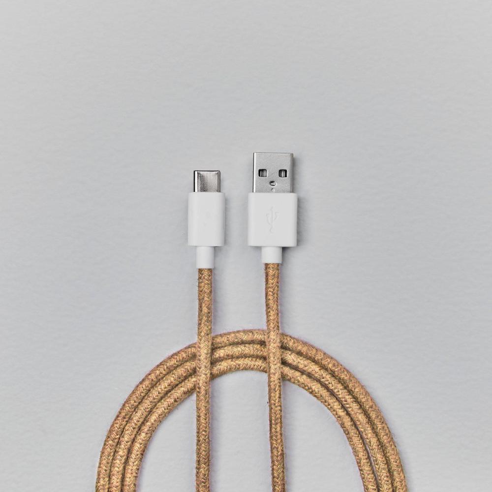 Smartline 2m 3A USB-C Fuzzy Laddningskabel Sand