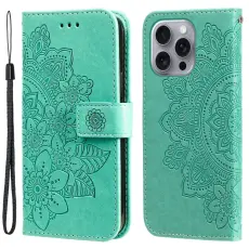 iPhone 16 Pro Fodral Mandala Läder Grön
