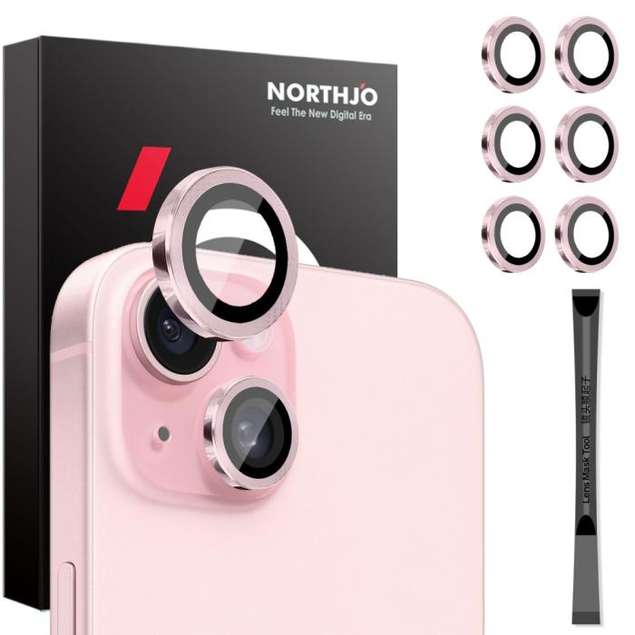 Bild 1, NORTHJO iPhone 15/15 Plus/14/14 Plus Linsskydd 3-PACK Rosa