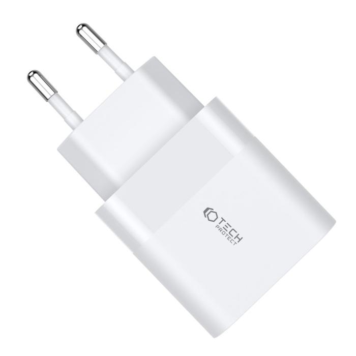 Bild 4, Tech-Protect 30W PD QC USB-C / USB-A Väggladdare Vit