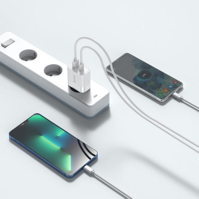 Bild 6, Tech-Protect 30W PD QC USB-C / USB-A Väggladdare Vit