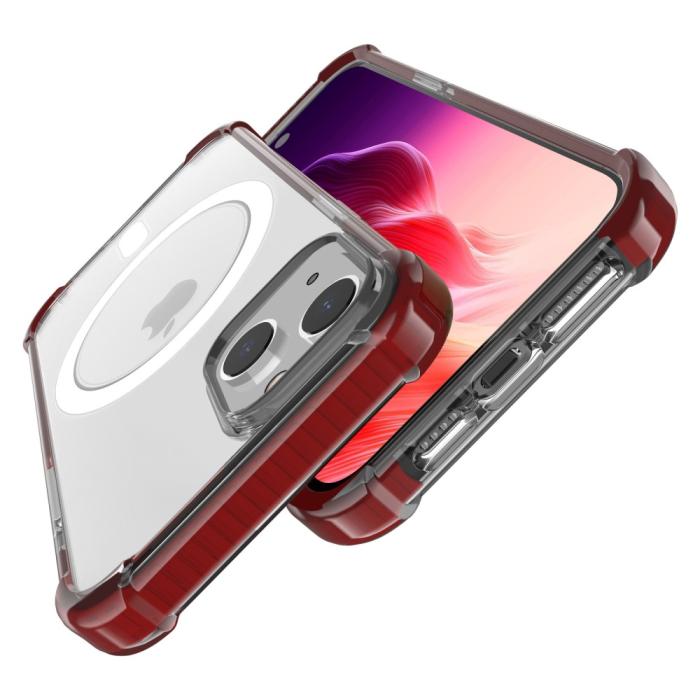 Bild 3, iPhone 15 Plus Skal MagSafe Shockproof Hybrid Vinröd