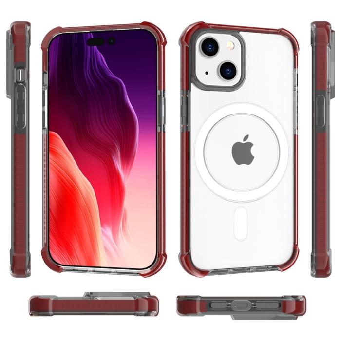 Bild 4, iPhone 15 Plus Skal MagSafe Shockproof Hybrid Vinröd
