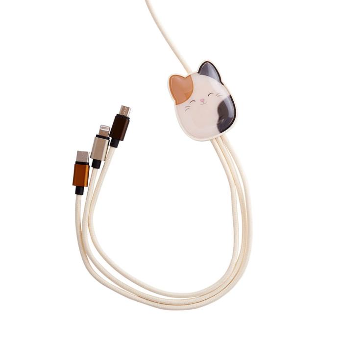 Bild 3, Squishmallows Laddningskabel 1,2m 3in1 USB-C/Micro/Lightning Cam