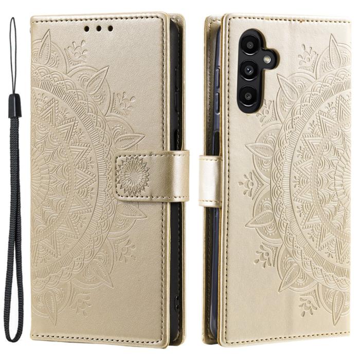 Bild 1, Samsung Galaxy S24 Fodral Mandala Läder Guld