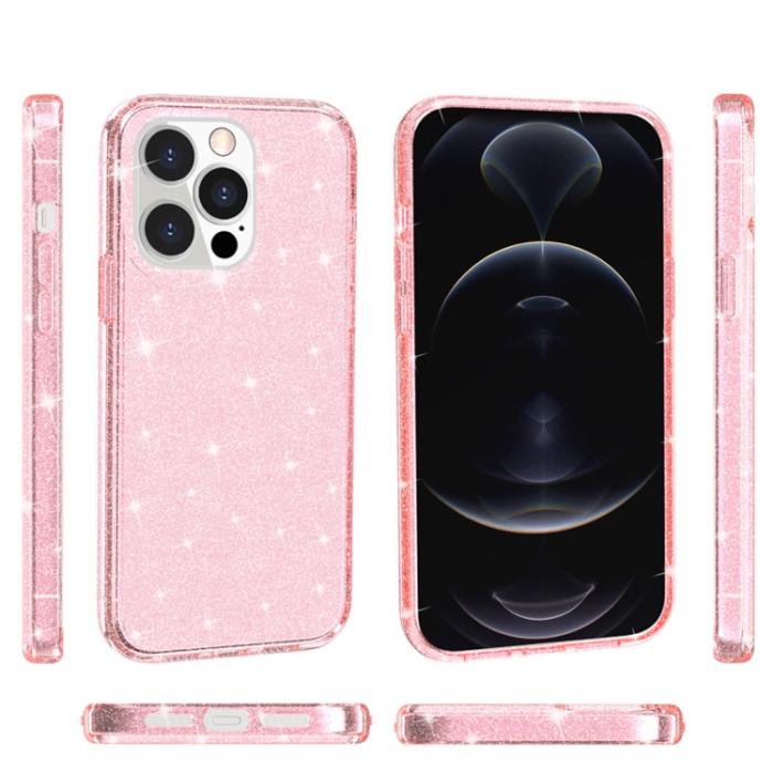 Bild 3, iPhone 14 Pro Max Skal Shockproof Glitter TPU Rosa