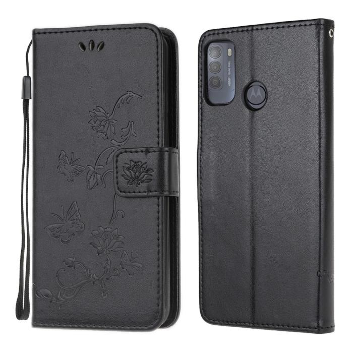 Bild 1, Motorola Moto G50 - Butterfly Flower Fodral - Svart