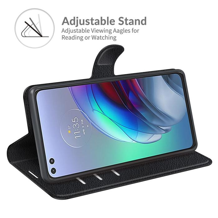 Bild 2, Motorola Moto G100 - Litchi Läder Fodral - Svart