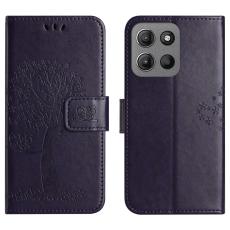 Motorola Moto G86 Power/G86 5G Fodral Tr&auml;d Tryck M&ouml;rk Lila