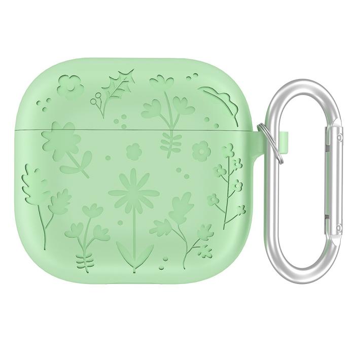 Bild 1, AirPods 4 Skal Med Motiv Blommor Silikon Grön