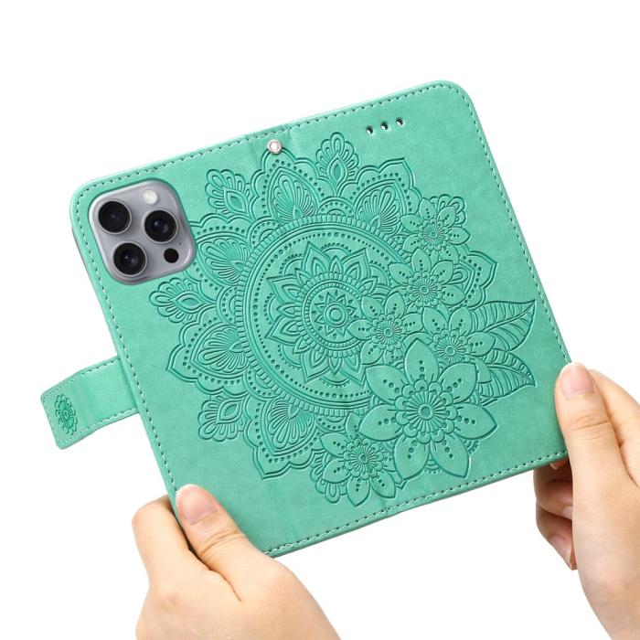 Bild 5, iPhone 16 Pro Fodral Mandala Läder Grön