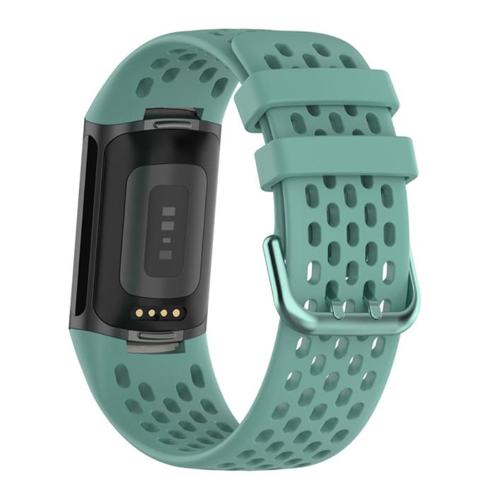 Bild 2, Fitbit Charge 6 / 5 Armband Silikon Ihåligt Svartaktig Grön