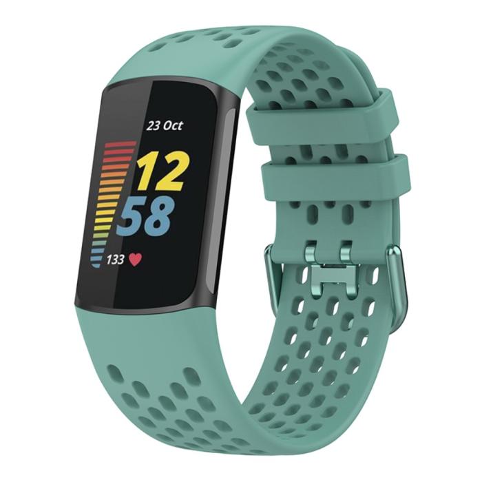 Bild 3, Fitbit Charge 6 / 5 Armband Silikon Ihåligt Svartaktig Grön