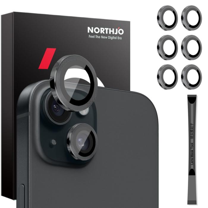Bild 1, NORTHJO iPhone 15/15 Plus/14/14 Plus Linsskydd 3-PACK Svart