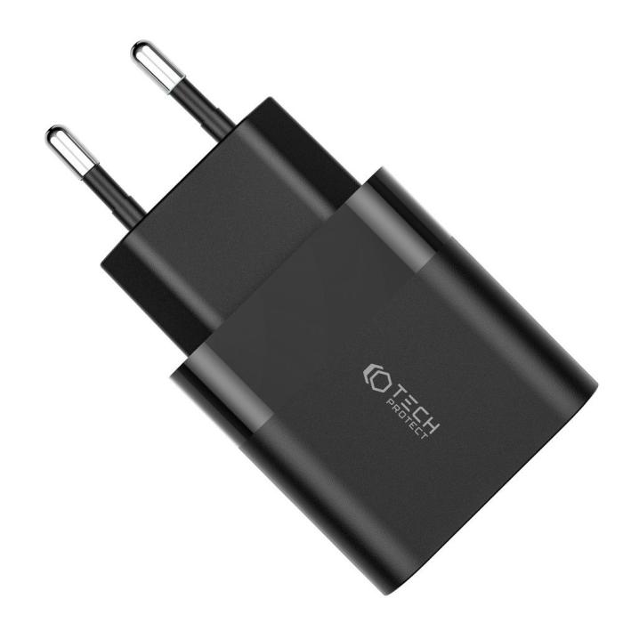 Bild 3, Tech-Protect 30W PD QC USB-C / USB-A Väggladdare Svart
