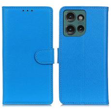 Motorola Edge 50 Fodral Litchi L&auml;der Bl&aring;