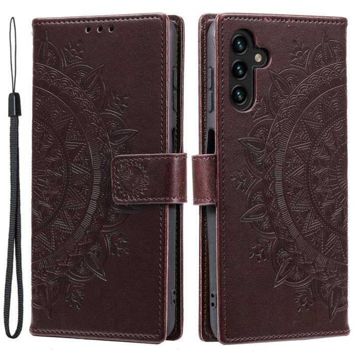 Bild 1, Samsung Galaxy S24 Fodral Mandala Läder Brun