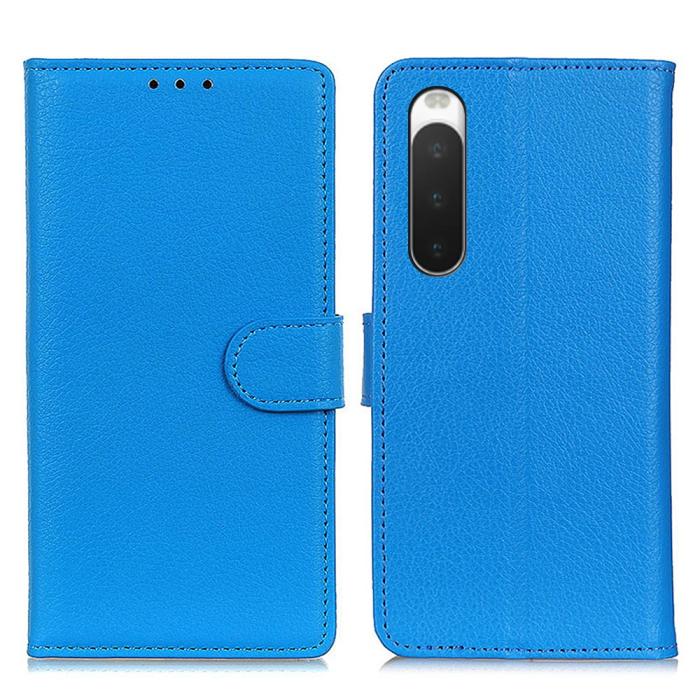 Bild 1, Sony Xperia 10 V Fodral Litchi Läder Blå