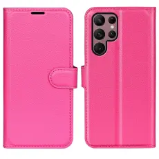 Samsung Galaxy S23 Ultra Fodral Litchi L&auml;der Rosa