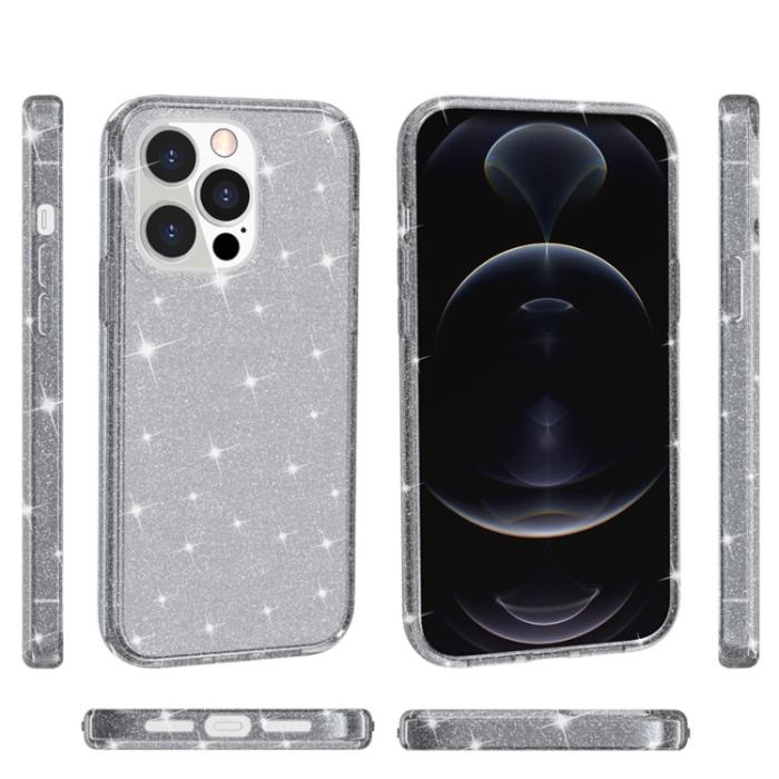 Bild 3, iPhone 14 Pro Max Skal Shockproof Glitter TPU Grå