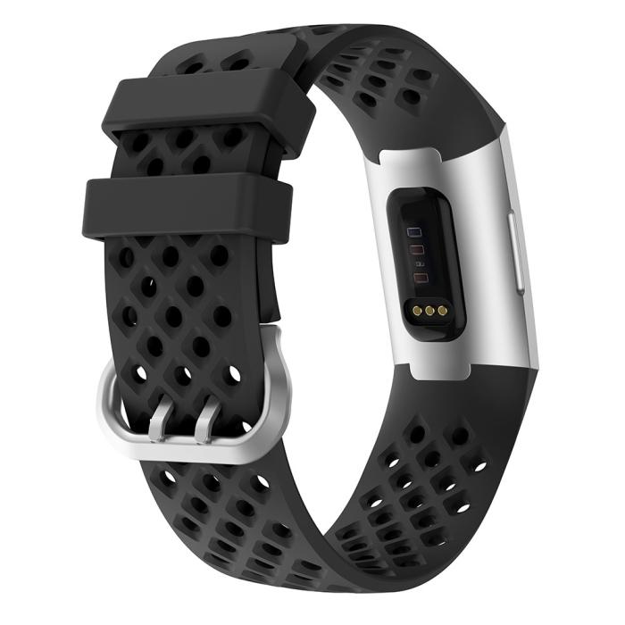 Bild 2, Silikon Armband Ihåligt Fitbit Charge 3 / 4 Svart