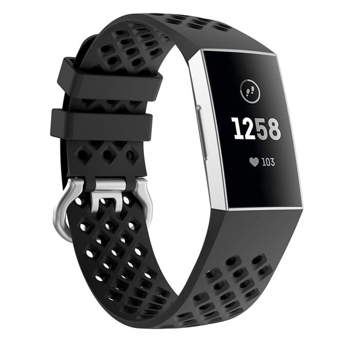 Bild 4, Silikon Armband Ihåligt Fitbit Charge 3 / 4 Svart