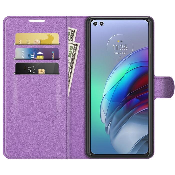 Bild 2, Motorola Moto G100 - Litchi Läder Fodral - Lila