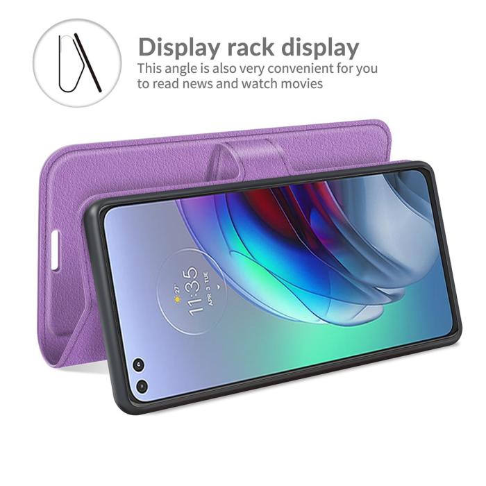 Bild 4, Motorola Moto G100 - Litchi Läder Fodral - Lila