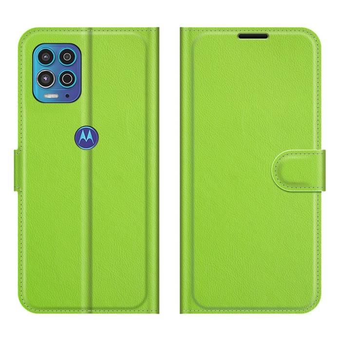 Bild 1, Motorola Moto G100 - Litchi Läder Fodral - Grön
