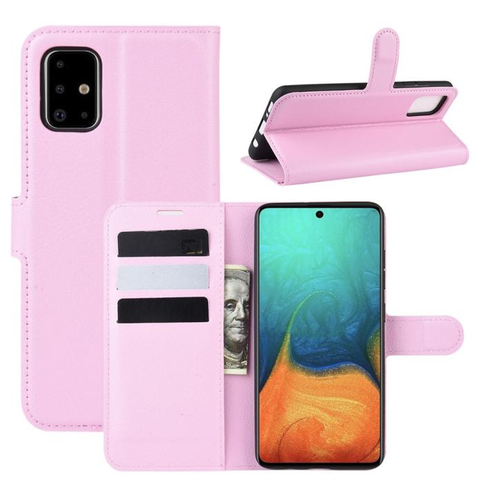 Bild 1, Samsung Galaxy A71 - Litchi Plånboksfodral - Ljus Rosa