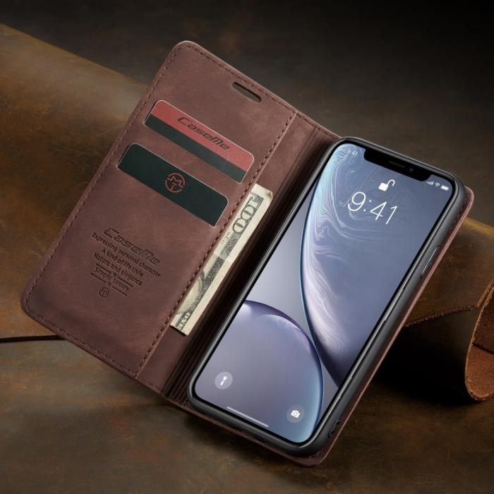 Bild 3, iPhone XR - CASEME Retro Plånboksfodral - Mörk Brun